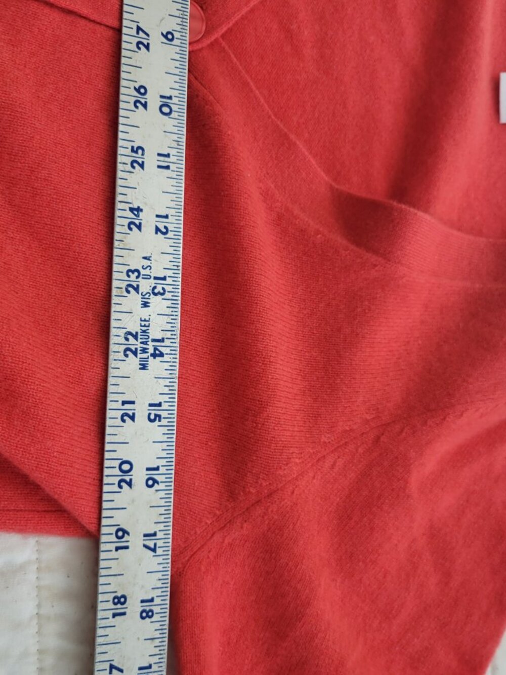 Magaschoni 100% Cashmere V-Neck Button Cardigan Coral Orange Short Sleeve M - Picture 7 of 9